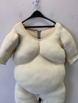 N/L MTO, Tan Brown, Synthetic, Solid, Full Body Fat Suit, When Worn Chest 44, Belly 48", Tan Spandex, Styrofoam Beads As Filling, Zipper in Back with Velcro, Short Sleeves, Short Sleeves with Vented Armholes, Elastic Stirrups, Pee Hole, Made To Order