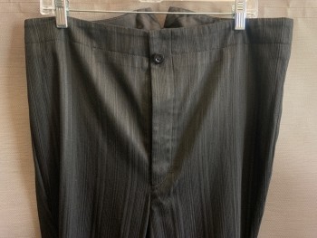 MTO, Black, Wool, Stripes - Vertical , 1880s, 1st Pair of Pants, Button Fly,  Adjustable Belt Center Back, Adjustable Button Hole Elastic Stirrups, Suspender Buttons Inside, Victorian