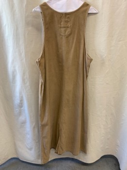 MANDAL BAY , Khaki Brown, Cotton, Novelty Pattern, Corduroy With Patches Of Maroon Apples, Tree, Etc, Scoop Neck, Pinafore Dress, 2 Pockets, Teacher