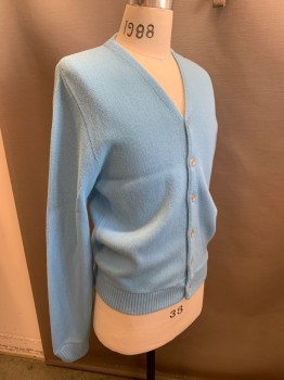SEARS, Baby Blue, Acrylic, Solid, V-neck, Cardigan, Long Sleeves, Small Hole in Shoulder,