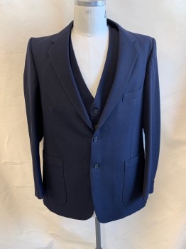 YVES SAINT LAURENT, Navy Blue, Wool, Plaid-  Windowpane, Notched Lapel, Single Breasted, Button Front, 2 Buttons, 3 Pockets