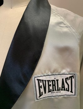 EVERLAST, Silver, Black, Polyester, Solid, Satin, Black Constrast Shawl Lapel and Cuffs, Everlast Logo Patch on Chest, Upper Sleeves, and Back, **Missing Belt
