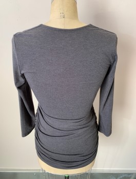 A PEA IN THE POD, Dk Gray, Modal, Polyester, Solid, Heathered, Maternity, 3/4 Slvs, Scoop Neck, Elastic Ruching Sides