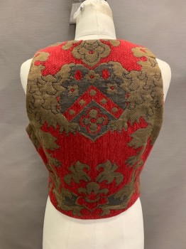 CACHE, Bronze Metallic, Red, Synthetic, Novelty Pattern, V-N, Zip Front, Woven Tapestry