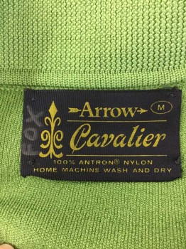 ARROW CAVALIER, Lime Green, Nylon, Solid, Short Sleeve,  Pullover, 4 Buttons,