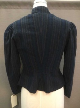 NO LABEL, Navy Blue, Brown, Olive Green, Wool, Stripes, Long Sleeves, Button Front, Shirring/Puff Shoulders,