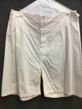 BROOKS BROTHERS, White, Cotton, Solid, Boxers, Plain Weave Cotton, Curved Yoke At Waist, 3 Buttons At Waist,