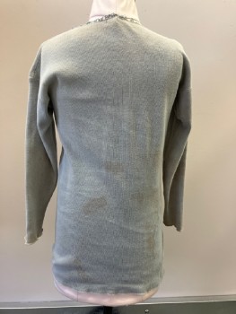 N/L, Slate Gray, Cotton, Solid, Boys Henley, Rib Knit Jersey, 3/4 Sleeve, 3 Button Front, Crochet Detail at Neck And Placket, Aged/distressed
