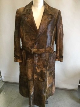 N/L, Brown, Lt Brown, Dk Brown, Fur, Solid, Cow Hide/Panels, , Single Breasted, Wide Lapel, 4 Buttons, 2 Patch Pockets, Houndstooth with Windowpane Lining, Could Be Used As 1970's  ** 2 Pieces, with Matching Self Material Belt