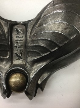 N/L MTO, Silver, Pewter Gray, Gold, Fiberglass, Armor Chest Plate That Attaches to Bust of Sci Fi. Set, Faux Metal, with Embossed Detail, Gold Circle at Center Front, Egyptian Hieroglyphics Detail at Center Front, Female Velcro Attached Inside, Made To Order, **Part of Sett, See Fc059130 for Full Set