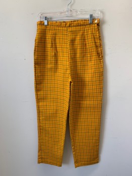 MTO, Mustard Yellow, Red, Gray, Cotton, Lycra, Plaid, 3/4 Length Pants. Late 1950's, Made to Order, Stretch Cotton Fabric, Feels Like Twill. Side Seam Zipper, Darted at Waist