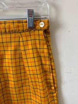 MTO, Mustard Yellow, Red, Gray, Cotton, Lycra, Plaid, 3/4 Length Pants. Late 1950's, Made to Order, Stretch Cotton Fabric, Feels Like Twill. Side Seam Zipper, Darted at Waist