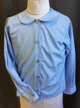A+, Baby Blue, Cotton, Polyester, Solid, Scalloped Collar Attached, Button Front, Long Sleeves,