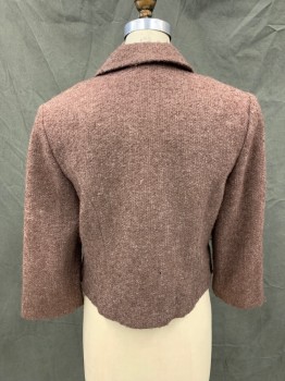 GAYNES, Brown, Wool, Heathered, Single Breasted, 3 Buttons,  Collar Attached, Notched Lapel, Front Side Panel Flaps, 3/4 Sleeve,