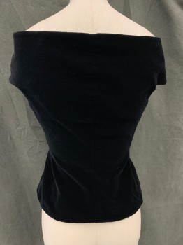 ROMEO GIGLI, Black, Cotton, Modal, Solid, Top/Vest - Velvet, Double Breasted, Off the Shoulder Sleeveless, Pointed Front Hem,
