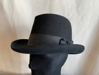 STETSON, Black, Fur, Grosgrain Hat Band with Bow, Tall Crown, Felted Fur,