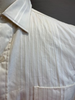 IMPORTED PIMA, Ivory White, Cotton, Stripes - Vertical , Chevron, Self Stripes & Checro Pattern, C.A., Button Front, L/S, 1 Chest Pocket