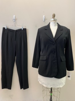 Ben Marc, Black, Polyester, Solid, Rounded Lapels ,princess Seams,flap Pockets Coverd Buttons