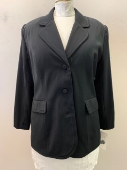 Ben Marc, Black, Polyester, Solid, Rounded Lapels ,princess Seams,flap Pockets Coverd Buttons
