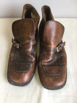 Bonfiglioli, Caramel Brown, Leather, Slip On, Large Tongue, Silver Buckle On Strap
