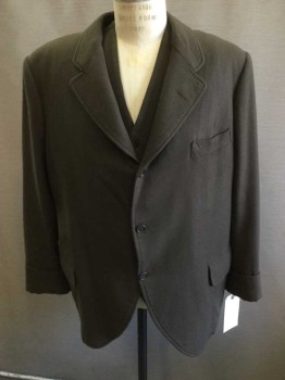 MTO, Brown, Wool, Solid, 3 Buttons,  3 Pockets, Rounded Collar, Notched Lapel, Cuffed Sleeve Hem,