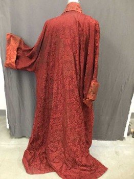 COSPROP LONDON, Red, Silk, Floral, Jacquard, Shawl Lapel, Cuffed Sleeves, Aged/Distressed,
