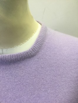 WONDAMERE, Lavender Purple, Wool, Nylon, Solid, Knit, Short Sleeves, Pullover, High Square Neckline, Fitted,