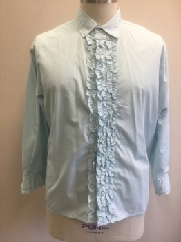 N/L, Lt Blue, Poly/Cotton, Solid, Long Sleeve Button Front, Collar Attached, Ruffled Vertically at Button Placket, Ruffled Edges at Cuffs