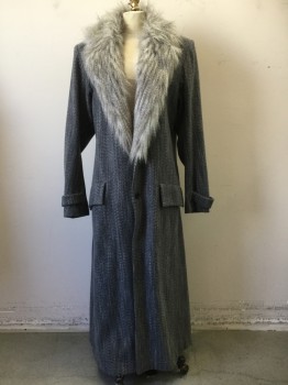 STEN VOLLUMILLER, Gray, Ivory White, Black, Wool, Tweed, 2 Buttons,  Faux Fur Collar and Lapel, 2 Pockets, Back Belt Detail, Multiples,