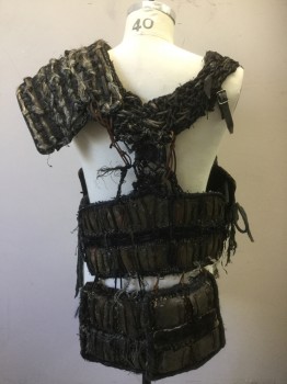 MTO, Faded Black, Brown, Gray, Metallic/Metal, Leather, Metal Plates on Rope Attached with Leather, One Shoulder Protection, Separating Flaps for Riding a Horse. Lace Up Sides, Modeled on Size 40, Adjustable, Barbarian, Viking, Warrior,