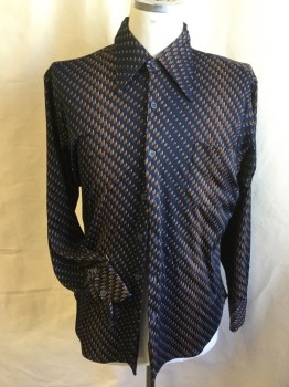 CHARISMA, Navy Blue, Brown, Off White, Polyester, Diamonds, Stripes - Diagonal , Collar Attached, Square Button Front, 1 Pocket, Long Sleeves, Curved Hem