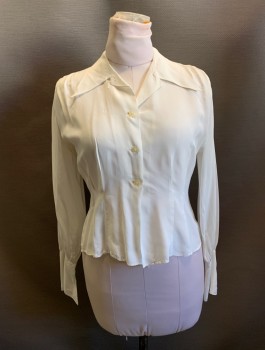 N/L, White, Nylon, Solid, 1940s, Pointed C.A., Button Front, L/S, French Cuffs,