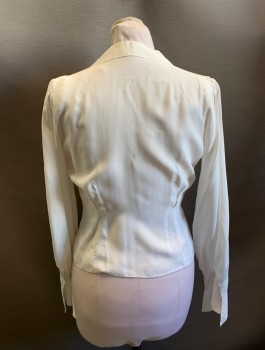 N/L, White, Nylon, Solid, 1940s, Pointed C.A., Button Front, L/S, French Cuffs,
