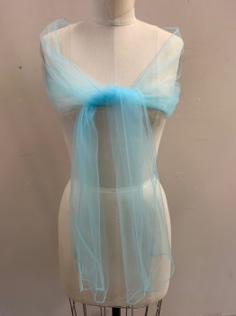 EVENINGS BY ALLURE, Sky Blue, Blue, Polyester, Elastane, Ombre, Sweetheart Neckline, One Shoulder, Ruched Bodice, Embroidered, Beaded, & Rhinestone Floral on Shoulder Strap & Waist, Horizontal Pleating at Waist for Sash Look with Blue Piece Draping Over Skirt, Zip Side, Comes with Thin Tulle Shawl
