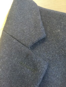 HUGO BOSS, Navy Blue, Wool, Cashmere, Solid, Below Hip Length, Single Breasted, Notched Lapel, 3 Buttons, Black Lining, 2 Welt Pockets