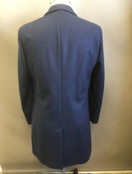 HUGO BOSS, Navy Blue, Wool, Cashmere, Solid, Below Hip Length, Single Breasted, Notched Lapel, 3 Buttons, Black Lining, 2 Welt Pockets