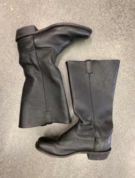 N/L, Black, Leather, Solid, Riding Boots, Below the Knee