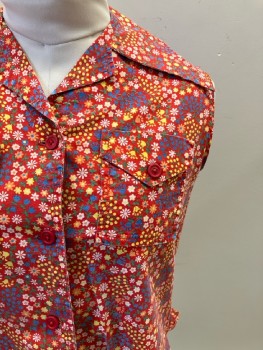 N/L, Red/ Multi-color, Floral Print, C.A., Sleeveless, B.F. 2 Pockets