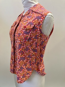 N/L, Red/ Multi-color, Floral Print, C.A., Sleeveless, B.F. 2 Pockets