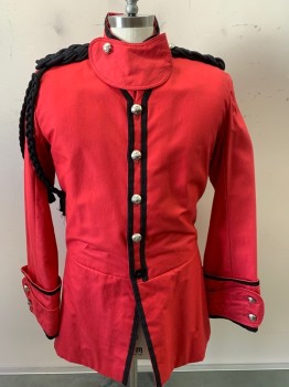 N/L, Red, Cotton, Solid, Made Up Military, Black Accents, Silver Buttons, Epaulets,