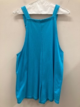 ATHLETIC WORKS, Turquoise Blue, Cotton, Polyester, Solid, Squared Neck, Shoulder Straps, Chest Pocket, Side Buttons,