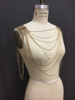 Gold, Metallic/Metal, Multi Strand Necklace with Scale Chainmail At Shoulders