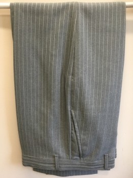 DOCKERS, Lt Gray, White, Polyester, Stripes - Pin, Flat Front,