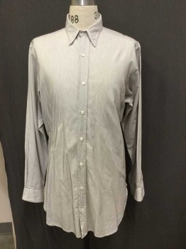N/L, White, Gray, Cotton, Stripes - Vertical , Collar Attached, Button Front, Long Sleeves,