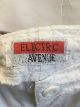 ELECTRIC AVENUE, White, Cotton, Solid, Drawstring and Elastic Waist in Back, Zip Fly, 3 Pockets, 5" Inseam, Preppy Nautical Aesthetic,