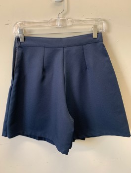 FRENCH TOAST, Navy Blue, Polyester, Solid, Skort, 4 Pleats at Center Front, 3 Tabs with Button Detail at Front, Hem Above Knee, Side Zipper
