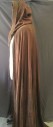 MTO, Brown, Silk, Solid, Hooded Mens Cape, 65" Nape to Hem. Hand Slits, Straps Attached to Back Neck to Keep in Place, Hood Has a Band of Horsehair for Body, Pretty Knotted Tassel Ties, Very Aged and Dirty, Bias, Full, Uneven Hem, Mysterious Wanderer