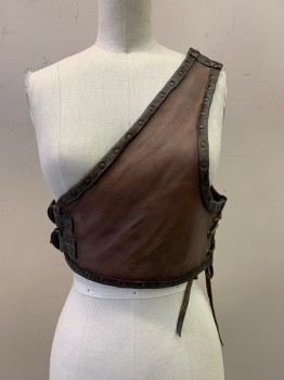 NO LABEL, Brown, Leather, Solid, Single Strap, One Side Lace Up And Other With 2 Buckles, Rusty Stud Trim