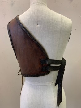NO LABEL, Brown, Leather, Solid, Single Strap, One Side Lace Up And Other With 2 Buckles, Rusty Stud Trim