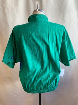 JANTZEN, Green, Royal Blue, Black, White, Nylon, Color Blocking, Zip Front, Stand Front, Short Sleeves, 2 Pockets